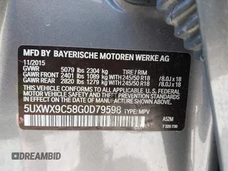 2016 BMW X3 xDrive28i z VIN 5UXWX9C58G0D79598, wystawiony jako IAAI lot #42443477 z przebiegiem 77 758 mil mil oraz . Historia ofert i sprzedaży dostępna na DreamBid. Obrazek 9.