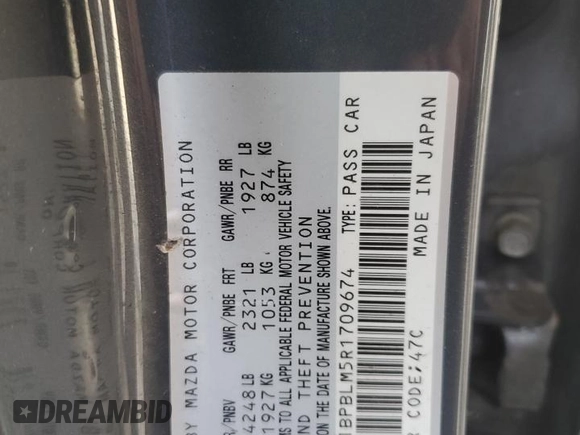 2024 Mazda 3 S Carbon Edition z VIN JM1BPBLM5R1709674, wystawiony jako Copart lot #62645125 z przebiegiem Nie podano mil oraz Nie do naprawy • Non repairable. Historia ofert i sprzedaży dostępna na DreamBid. Obrazek 13.
