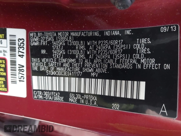 2014 Toyota Sienna LE AAS with VIN 5TDKK3DC3ES411177, listed as a IAAI auction lot 41650472 with 25,000 mi miles. Bid and sale history available at carsss.com. Image 9.