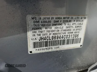2004 Acura TSX w/Navigation z VIN JH4CL96944C031396, wystawiony jako Copart lot #60472635 z przebiegiem Nie podano mil oraz Szkoda całkowita • Salvage title. Historia ofert i sprzedaży dostępna na DreamBid. Obrazek 12.