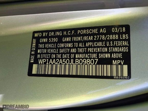 2018 Porsche Macan with VIN WP1AA2A50JLB09807, listed as a IAAI auction lot 41634432 with 74,357 mi miles. Bid and sale history available at carsss.com. Image 9.