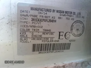 2015 Nissan Micra S z VIN 3N1CK3CPXFL204014, wystawiony jako Copart lot #50010915 z przebiegiem Nie podano mil oraz Nie do naprawy • Non repairable. Historia ofert i sprzedaży dostępna na DreamBid. Obrazek 12.