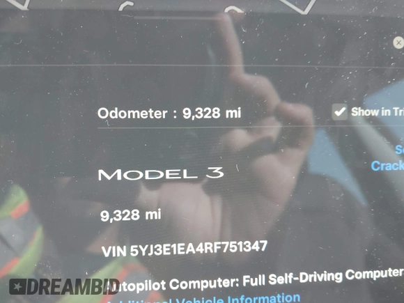 2024 Tesla Model 3 z VIN 5YJ3E1EA4RF751347, wystawiony jako IAAI lot #42185531 z przebiegiem 9 328 mil mil oraz . Historia ofert i sprzedaży dostępna na DreamBid. Obrazek 7.