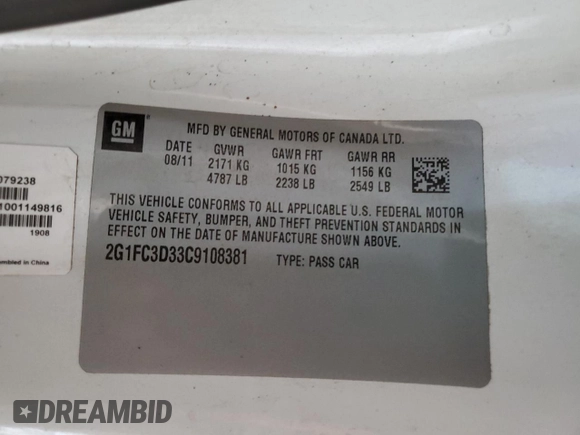 2012 Chevrolet Camaro 2LT z VIN 2G1FC3D33C9108381, wystawiony jako Copart lot #51167505 z przebiegiem 135 692 mil mil oraz Szkoda całkowita • Salvage title. Historia ofert i sprzedaży dostępna na DreamBid. Obrazek 12.