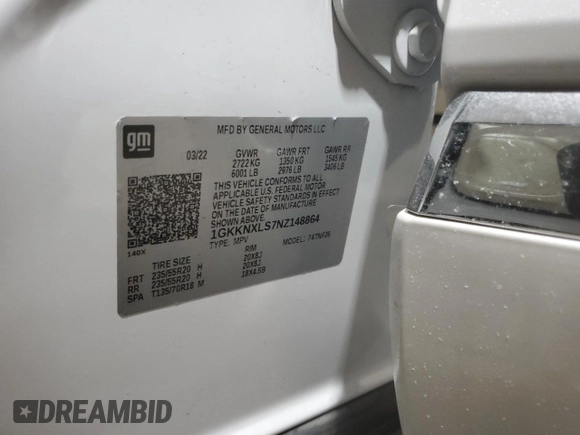 2022 GMC Acadia Denali with VIN 1GKKNXLS7NZ148864, listed as a Copart auction lot 42420035 with 25,921 mi miles and Salvage title. Bid and sale history available at DreamBid. Image 13.