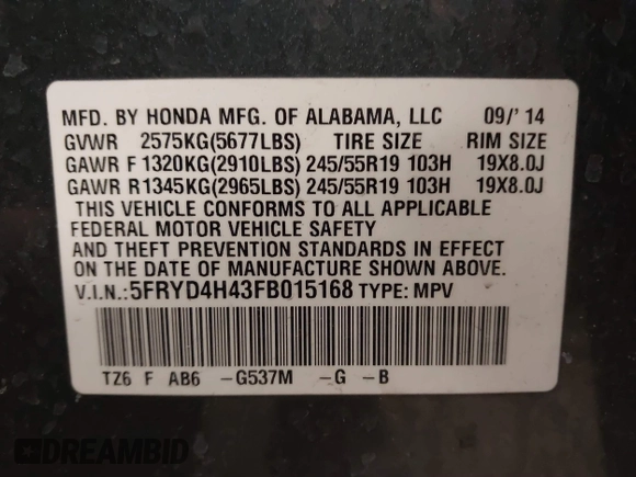 2015 Acura MDX Tech Pkg with VIN 5FRYD4H43FB015168, listed as a IAAI auction lot 41342807 with 85,366 mi miles. Bid and sale history available at carsss.com. Image 9.