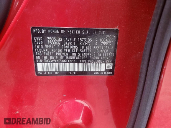 2018 Honda Fit EX-L with VIN 3HGGK5H97JM706911, listed as a Copart auction lot 57121595 with 117,375 mi miles and Salvage title. Bid and sale history available at DreamBid. Image 12.