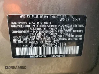 2017 Subaru Forester Touring with VIN JF2SJGWC6HH542119, listed as a Copart auction lot 59473655 with Not provided miles and Salvage title. Bid and sale history available at DreamBid. Image 12.