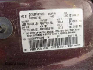 2003 Dodge Durango SLT Plus z VIN 1D4HS58N03F586049, wystawiony jako IAAI lot #42154236 z przebiegiem 253 727 mil mil oraz . Historia ofert i sprzedaży dostępna na DreamBid. Obrazek 9.