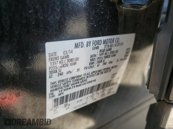 2014 Ford Explorer Limited z VIN 1FM5K7F84EGC08916, wystawiony jako Copart lot #55777465 z przebiegiem 186 255 mil mil oraz Czysty tytuł • Clean title. Historia ofert i sprzedaży dostępna na DreamBid. Obrazek 12.