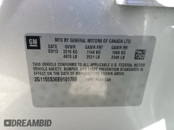 2014 Chevrolet Impala LTZ with VIN 2G1155S36E9101768, listed as a Copart auction lot 46809825 with 158,063 mi miles and Salvage Title. Bid and sale history available at DreamBid. Image 13.