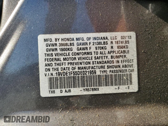 2013 Acura ILX Premium z VIN 19VDE1F55DE021959, wystawiony jako Copart lot #53521385 z przebiegiem 37 337 mil mil oraz Szkoda całkowita • Salvage title. Historia ofert i sprzedaży dostępna na DreamBid. Obrazek 12.