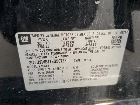 2014 GMC Sierra 1500 Denali with VIN 3GTU2WEJ1EG507220, listed as a Copart auction lot 87714265 with 143,161 mi miles and Salvage Title. Bid and sale history available at carsss.com. Image 13.