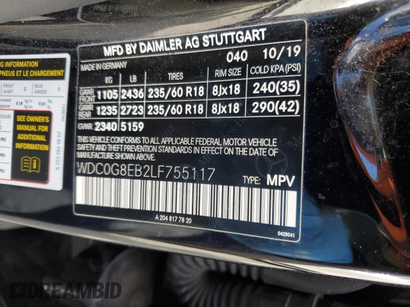 2020 Mercedes-Benz GLC with VIN WDC0G8EB2LF755117, listed as a Copart auction lot 44965135 with 45,725 mi miles and Salvage Title. Bid and sale history available at carsss.com. Image 12.