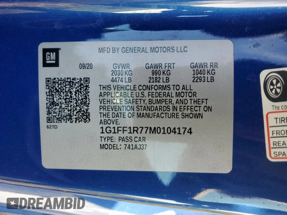 2021 Chevrolet Camaro LT1 с VIN 1G1FF1R77M0104174, выставлен на аукционе Copart как лот 60335235 с пробегом 38 595 миль миль и Списание • Salvage title. История ставок и продаж доступна на DreamBid. Изображение 10.