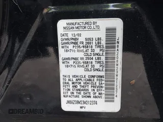 2003 Nissan Murano SL with VIN JN8AZ08W23W212374, listed as a IAAI auction lot 41937611 with 146,922 mi miles and . Bid and sale history available at carsss.com. Image 9.