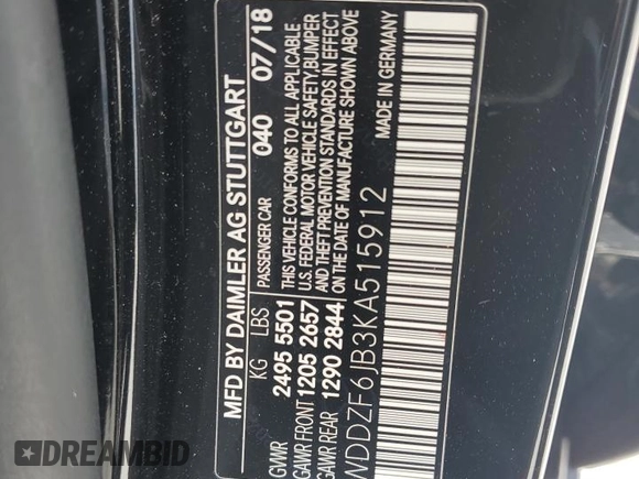 2019 Mercedes-Benz E 450 z VIN WDDZF6JB3KA515912, wystawiony jako Copart lot #56848545 z przebiegiem 78 582 mil mil oraz Nie do naprawy • Non repairable. Historia ofert i sprzedaży dostępna na DreamBid. Obrazek 13.