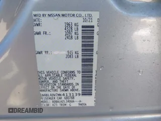 2021 Nissan Altima SV with VIN 1N4BL4DV7MN413139, listed as a IAAI auction lot 41973040 with 55,678 mi miles and . Bid and sale history available at DreamBid. Image 9.