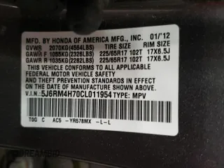 2012 Honda CR-V EX-L with VIN 5J6RM4H70CL011954, listed as a Copart auction lot 53962325 with 188,094 mi miles and Salvage Title. Bid and sale history available at carsss.com. Image 13.
