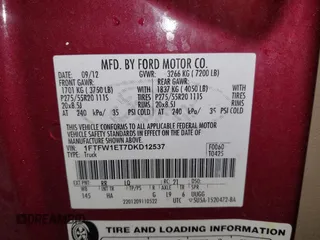 2013 Ford F-150 XL with VIN 1FTFW1ET7DKD12537, listed as a IAAI auction lot 41907823 with 234,445 mi miles. Bid and sale history available at carsss.com. Image 9.