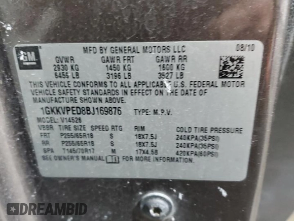 2011 GMC Acadia SLE with VIN 1GKKVPED8BJ169876, listed as a Copart auction lot 45568595 with 200,910 mi miles and Salvage Title. Bid and sale history available at carsss.com. Image 13.