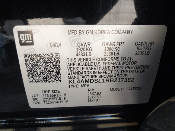 2024 Buick Encore GX Sport Touring with VIN KL4AMDSL1RB217382, listed as a IAAI auction lot 41846201 with 8,598 mi miles and . Bid and sale history available at DreamBid. Image 9.
