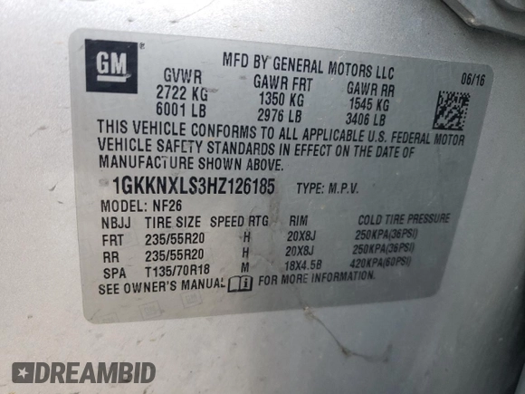 2017 GMC Acadia Denali z VIN 1GKKNXLS3HZ126185, wystawiony jako Copart lot #55615355 z przebiegiem 176 197 mil mil oraz Szkoda całkowita • Salvage title. Historia ofert i sprzedaży dostępna na DreamBid. Obrazek 14.