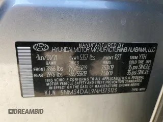 2022 Hyundai Santa Fe Limited with VIN 5NMS4DAL9NH373123, listed as a Copart auction lot 46605795 with 90,930 mi miles and Salvage Title. Bid and sale history available at carsss.com. Image 12.