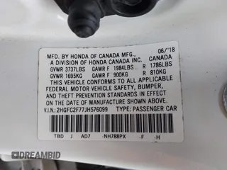 2018 Honda Civic EX with VIN 2HGFC2F77JH576099, listed as a IAAI auction lot 41924628 with 100,998 mi miles and . Bid and sale history available at DreamBid. Image 9.