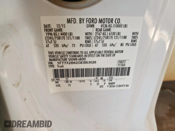 2016 Ford F-250 XLT with VIN 1FT7X2B62GEB63026, listed as a Copart auction lot 64797475 with 181,628 mi miles and Clean title. Bid and sale history available at DreamBid. Image 12.
