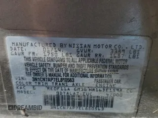 2014 Nissan Versa SV with VIN 3N1CN7AP7EL850563, listed as a Copart auction lot 48752955 with 139,140 mi miles and Salvage Title. Bid and sale history available at DreamBid. Image 14.