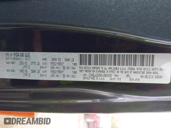 2017 Jeep Wrangler Unlimited Sport с VIN 1C4BJWDG8HL683432, выставлен на аукционе IAAI как лот 42183240 с пробегом 144 925 миль миль и . История ставок и продаж доступна на DreamBid. Изображение 9.