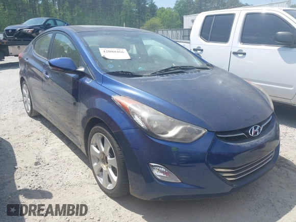2013 Hyundai Elantra GLS with VIN KMHDH4AE1DU876596, listed as a IAAI auction lot 42080466 with 86,677 mi miles and . Bid and sale history available at DreamBid. Image 1.