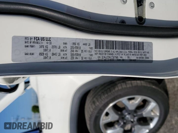 2018 Jeep Compass Limited with VIN 3C4NJCCB4JT367909, listed as a Copart auction lot 52526665 with Not provided miles and Salvage title. Bid and sale history available at DreamBid. Image 15.