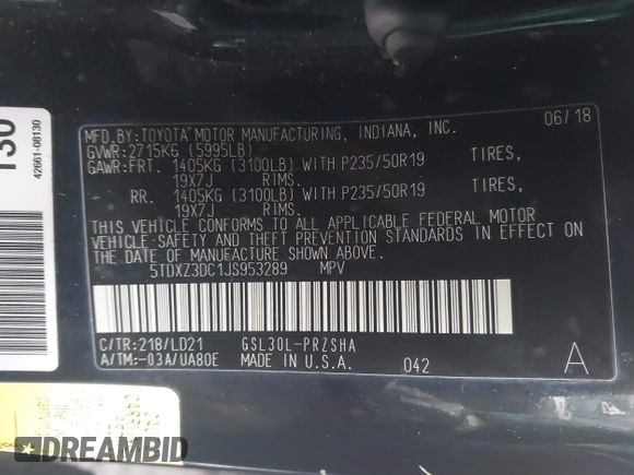 2018 Toyota Sienna SE with VIN 5TDXZ3DC1JS953289, listed as a IAAI auction lot 41525385 with 63,450 mi miles and . Bid and sale history available at DreamBid. Image 9.