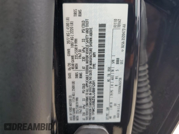 2020 Ford Escape SE Sport Hybrid with VIN 1FMCU0BZ5LUB81201, listed as a Copart auction lot 54556585 with 62,284 mi miles and Salvage title. Bid and sale history available at DreamBid. Image 14.
