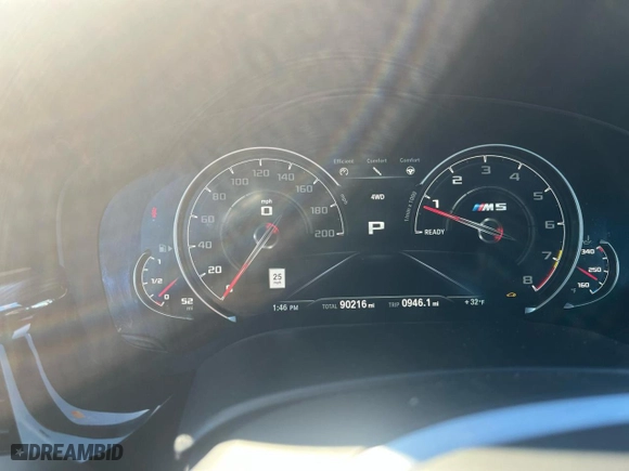 2019 BMW M5 with VIN WBSJF0C55KB447658, listed as a Copart auction lot 46327825 with 90,216 mi miles and Clean Title. Bid and sale history available at carsss.com. Image 8.