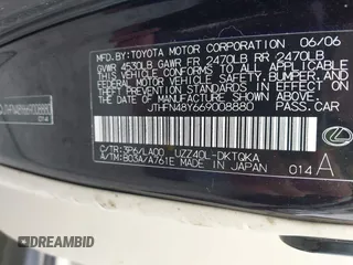 2006 Lexus SC 430 с VIN JTHFN48Y669008880, выставлен на аукционе IAAI как лот 41186911 с пробегом Не указан миль и . История ставок и продаж доступна на DreamBid. Изображение 9.