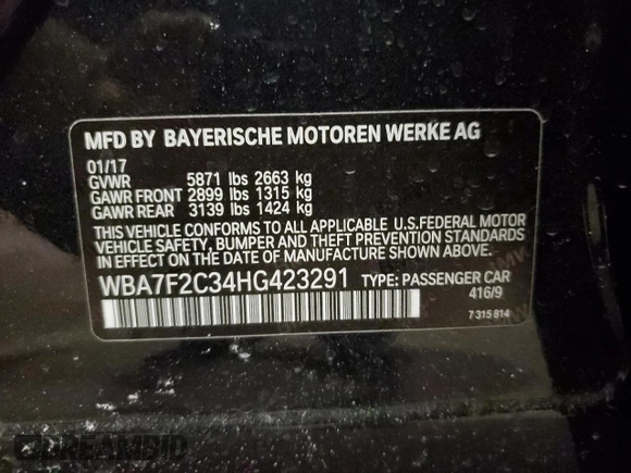 2017 BMW 7 Series with VIN WBA7F2C34HG423291, listed as a Copart auction lot 42914665 with 61,113 mi miles and Salvage Title. Bid and sale history available at DreamBid. Image 12.