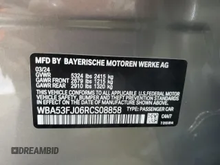 2024 BMW 5 Series 530i xDrive with VIN WBA53FJ06RCS08858, listed as a Copart auction lot 73521784 with 4,823 mi miles and Clean Title. Bid and sale history available at carsss.com. Image 12.