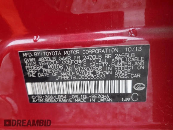 2014 Lexus GS 350 with VIN JTHBE1BL0E5030633, listed as a Copart auction lot 51604135 with 100,746 mi miles and Salvage Title. Bid and sale history available at carsss.com. Image 12.