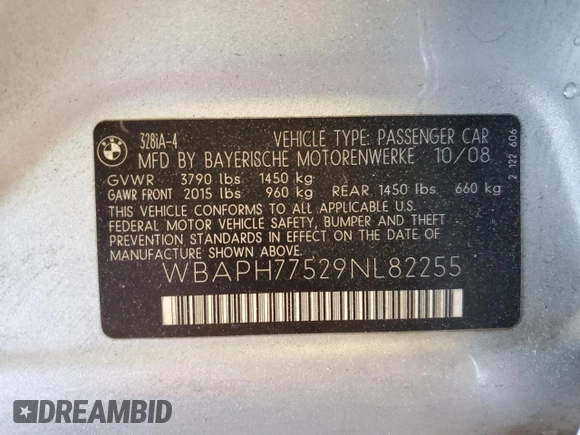 2009 BMW 3 Series 328i with VIN WBAPH77529NL82255, listed as a Copart auction lot 45608355 with 110,097 mi miles and Salvage Title. Bid and sale history available at carsss.com. Image 12.