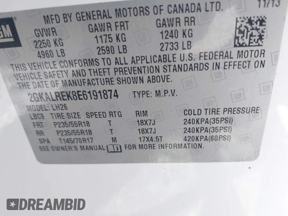 2014 GMC Terrain SLE with VIN 2GKALREK8E6191874, listed as a IAAI auction lot 42288689 with 148,711 mi miles and . Bid and sale history available at DreamBid. Image 9.