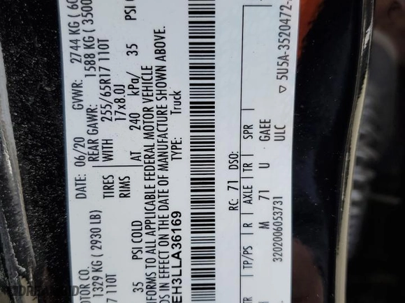 2020 Ford Ranger XL with VIN 1FTER4EH3LLA36169, listed as a Copart auction lot 50929945 with 101,603 mi miles and Salvage Title. Bid and sale history available at carsss.com. Image 12.