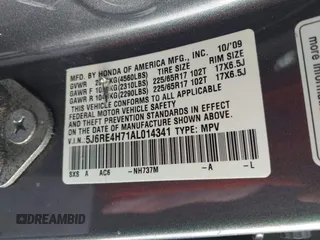 2010 Honda CR-V EX-L with VIN 5J6RE4H71AL014341, listed as a IAAI auction lot 41783539 with 213,285 mi miles and . Bid and sale history available at carsss.com. Image 9.