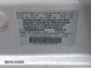 2024 Nissan Versa S with VIN 3N1CN8DV6RL929440, listed as a IAAI auction lot 42119155 with 10,087 mi miles. Bid and sale history available at carsss.com. Image 9.