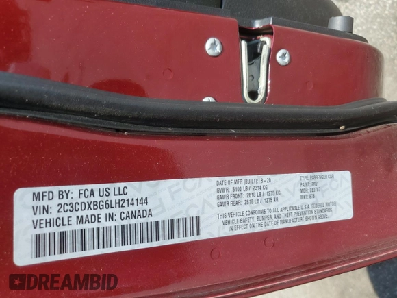2020 Dodge Charger SXT with VIN 2C3CDXBG6LH214144, listed as a Copart auction lot 59891495 with 98,567 mi miles and Salvage title. Bid and sale history available at DreamBid. Image 12.