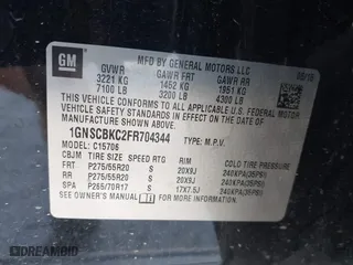 2015 Chevrolet Tahoe LT with VIN 1GNSCBKC2FR704344, listed as a IAAI auction lot 42087836 with 163,301 mi miles. Bid and sale history available at carsss.com. Image 9.
