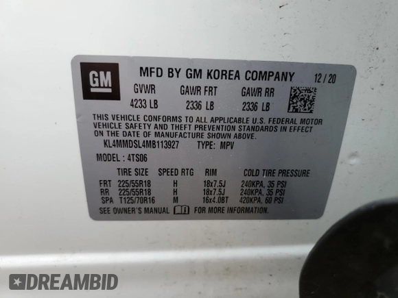 2021 Buick Encore GX Select z VIN KL4MMDSL4MB113927, wystawiony jako Copart lot #56138395 z przebiegiem 39 208 mil mil oraz Nie do naprawy • Non repairable. Historia ofert i sprzedaży dostępna na DreamBid. Obrazek 13.