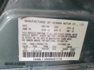 2005 Nissan Altima 3.5 SE with VIN 1N4BL11DX5N421179, listed as a Copart auction lot 51166075 with 70,583 mi miles and Clean Title. Bid and sale history available at carsss.com. Image 12.